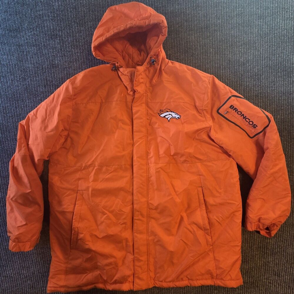 Denver Broncos NFL Men's Coat Orange Hooded Lined Embroidered XXL Jacket
